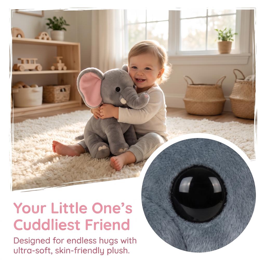 20cmSoft Big Eyes Grey Elephant Stuffed Animal Cute Plush Elephant with Pink Inner Ears Bedroom Decor Kids Birthday Holiday Gift