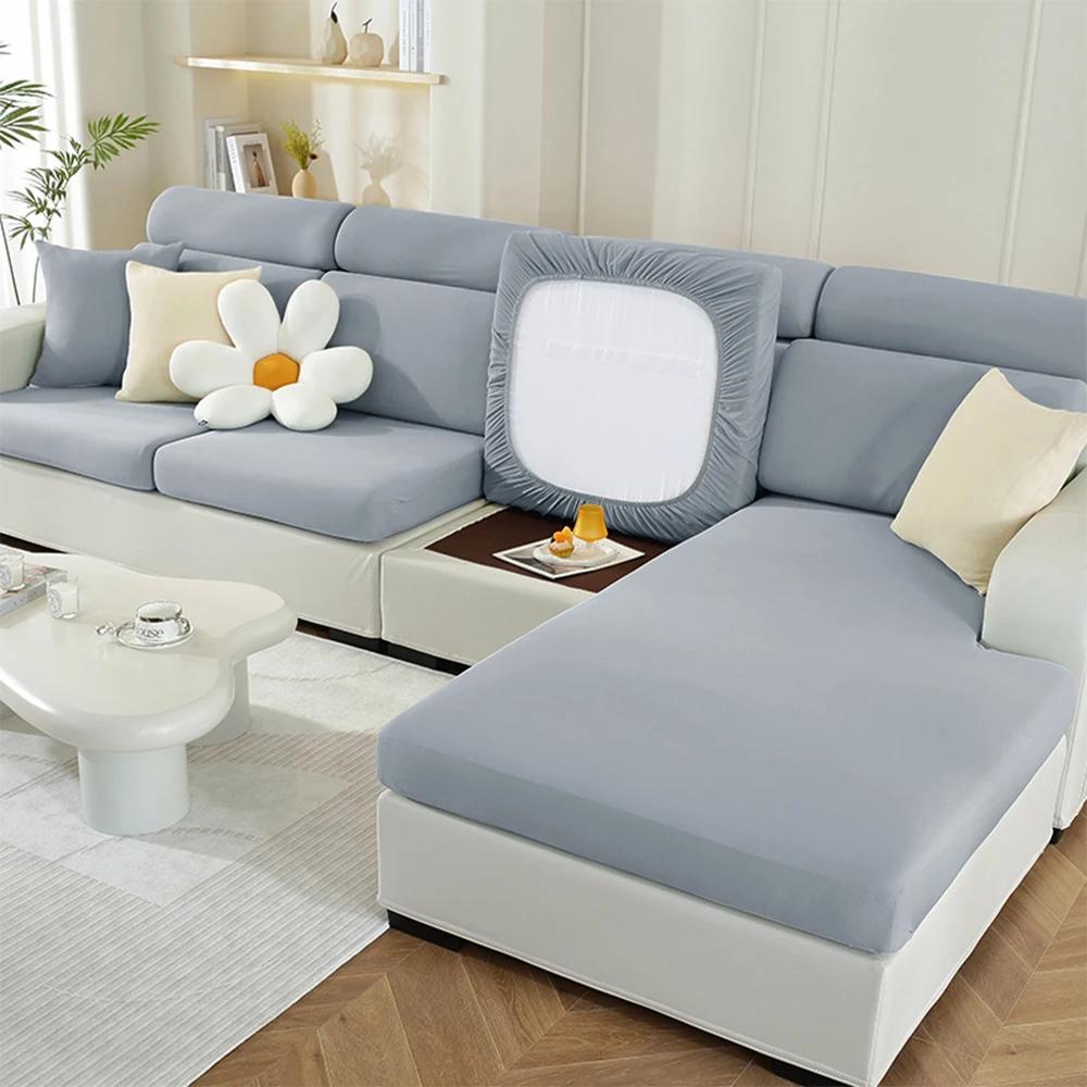 

Plain Sofa Seat Cushion Covers Elastic Protector Covers Pets Kids Spandex Washable Living Room Sofas Cushion Case Chaise Lounge Normal Size (S)-1pc светло-серый