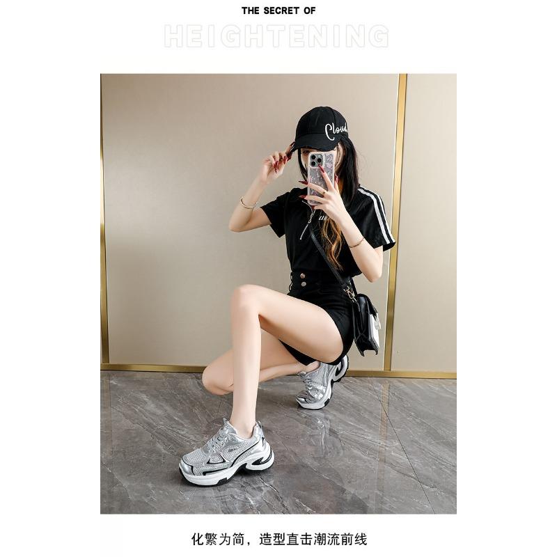 Thick Sole Height Increasing Silver Platform Women Casual Sports Chunky Dad Sneakers