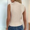 New Casual Simple Style Zipper Turtleneck Solid Color Sleeveless Knitted Sweater Vest for Women