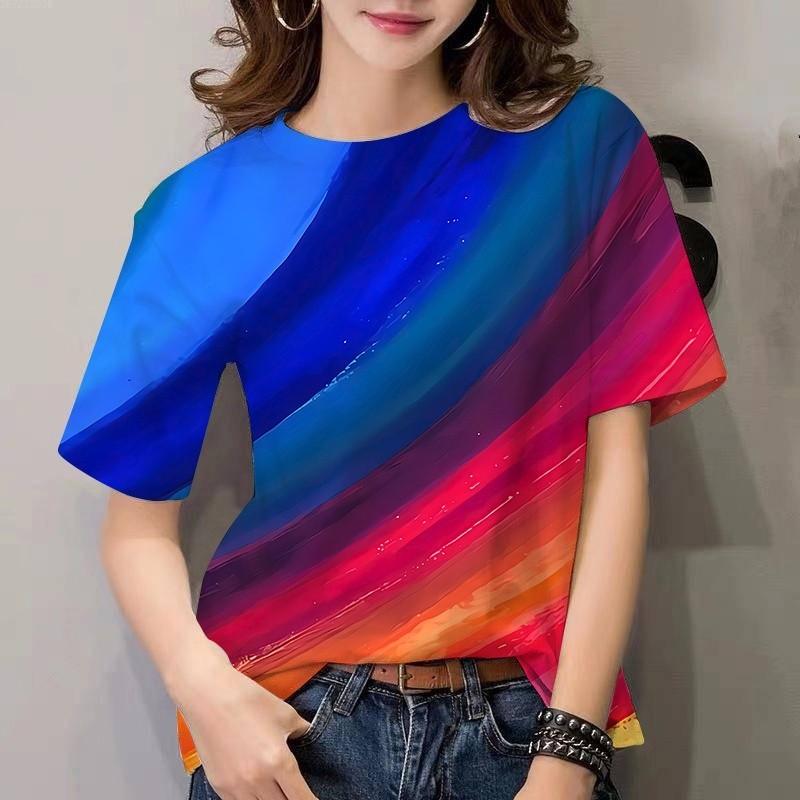 Fashionable 3D tie dye printed summer casual T-shirt 2XS