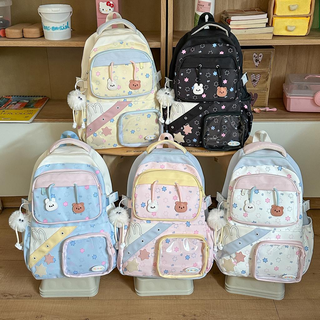 Schoolbag Large Capacity Cartoon Student School Bag Campus Lightweight Student School Bag Two-dimensional Pain Bag Transparent Bar Pain Bag