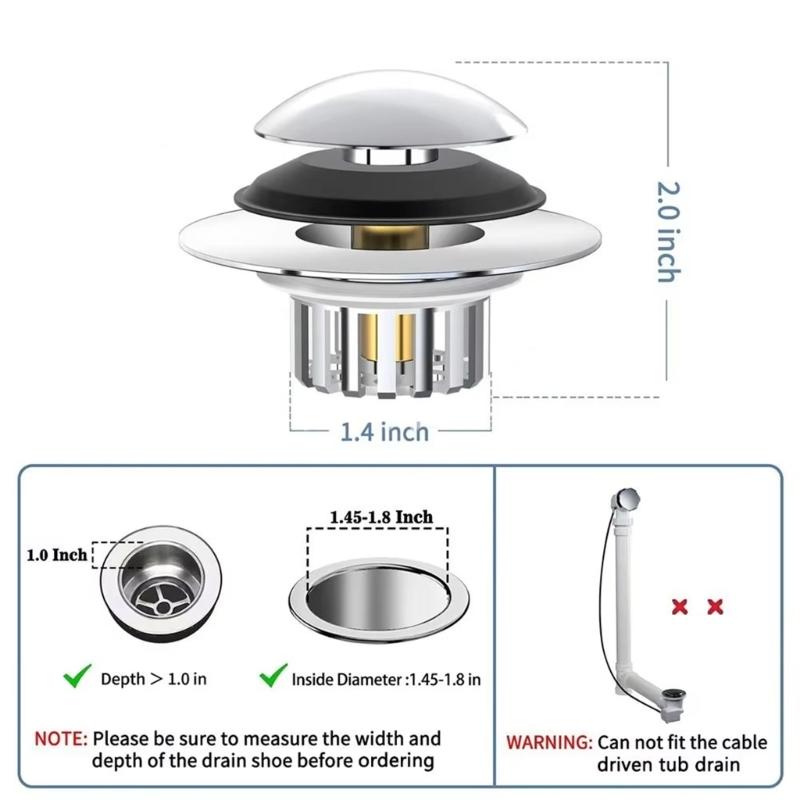 Shock Absorbing Bathtubs Drain Plug Innovative Spring Loading Mechanism Strong Metal Bathtubs Drain for Bathroom Use