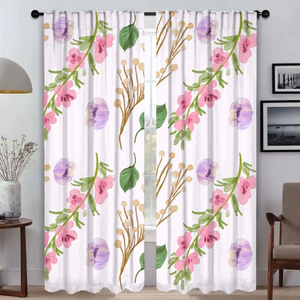 Frische Blumen in Farbe Vorhänge für Wohnzimmer Vorhang Raumteiler Halloween Dekoration Heiminterieur Vorhänge 2 Stück Jalousien