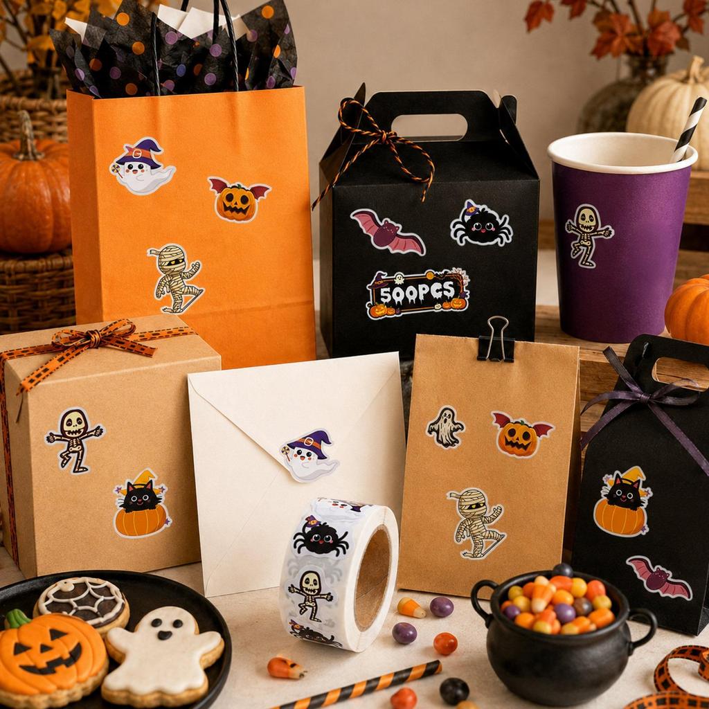 500 Pack Halloween Stickers - Assorted Designs for Party Favors, Bags and Kids Crafts