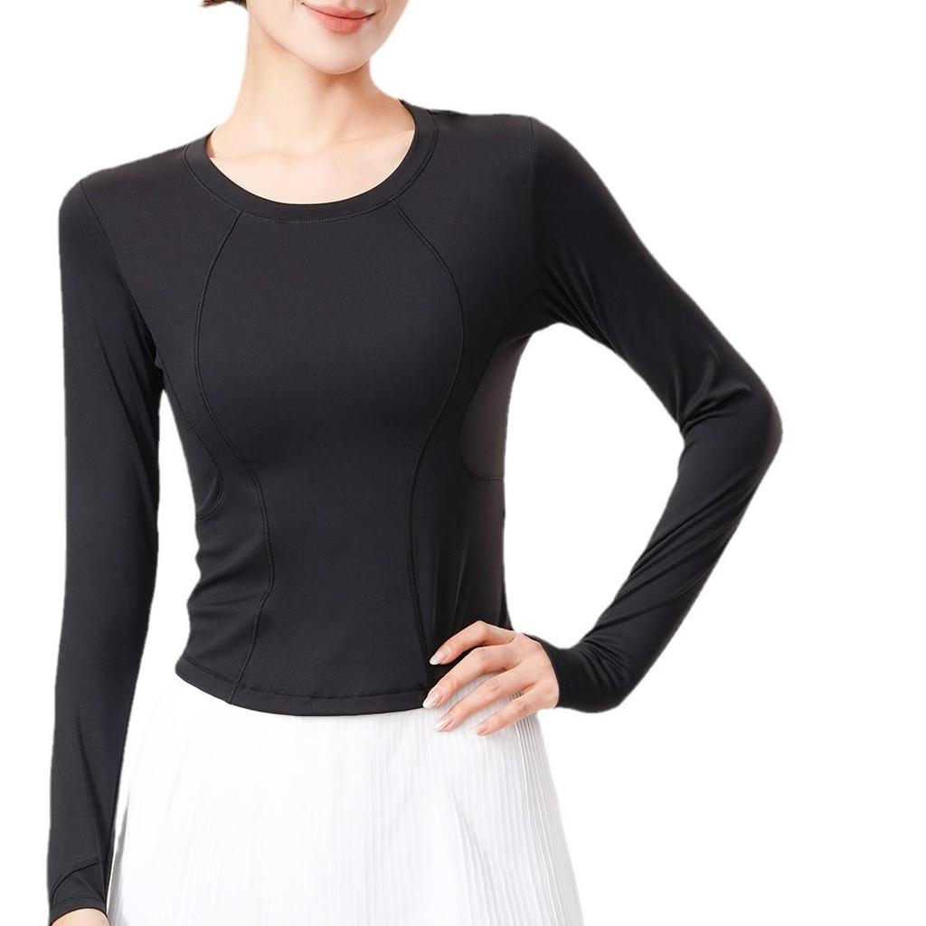 Lulu Slimming Long-Sleeve Yoga T-Shirt: Autumn/Winter Round Neck, High Elastic Slim Fit