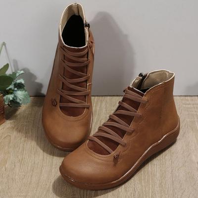 Leather Shoes Women's Autumn and Winter New Round Head Casual Women's Leather Boots Side Zipper Martin Boots