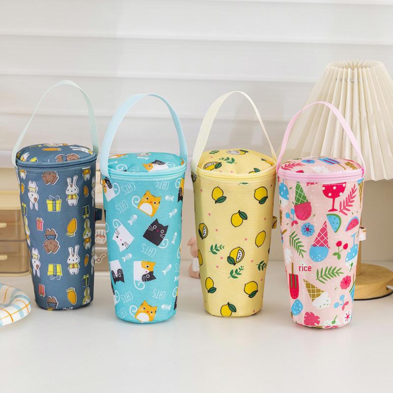 Portable Milk Tea Cup Set with Insulated Bag - Includes Reusable Cup and Tea Bag for Office or Student Use.