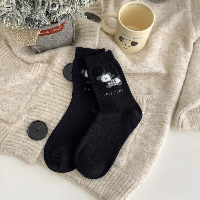 Spring and Autumn Children's Cartoon Felted Dog Girls' Socks Season Cotton Socks College Style Mid-Calf Socks
