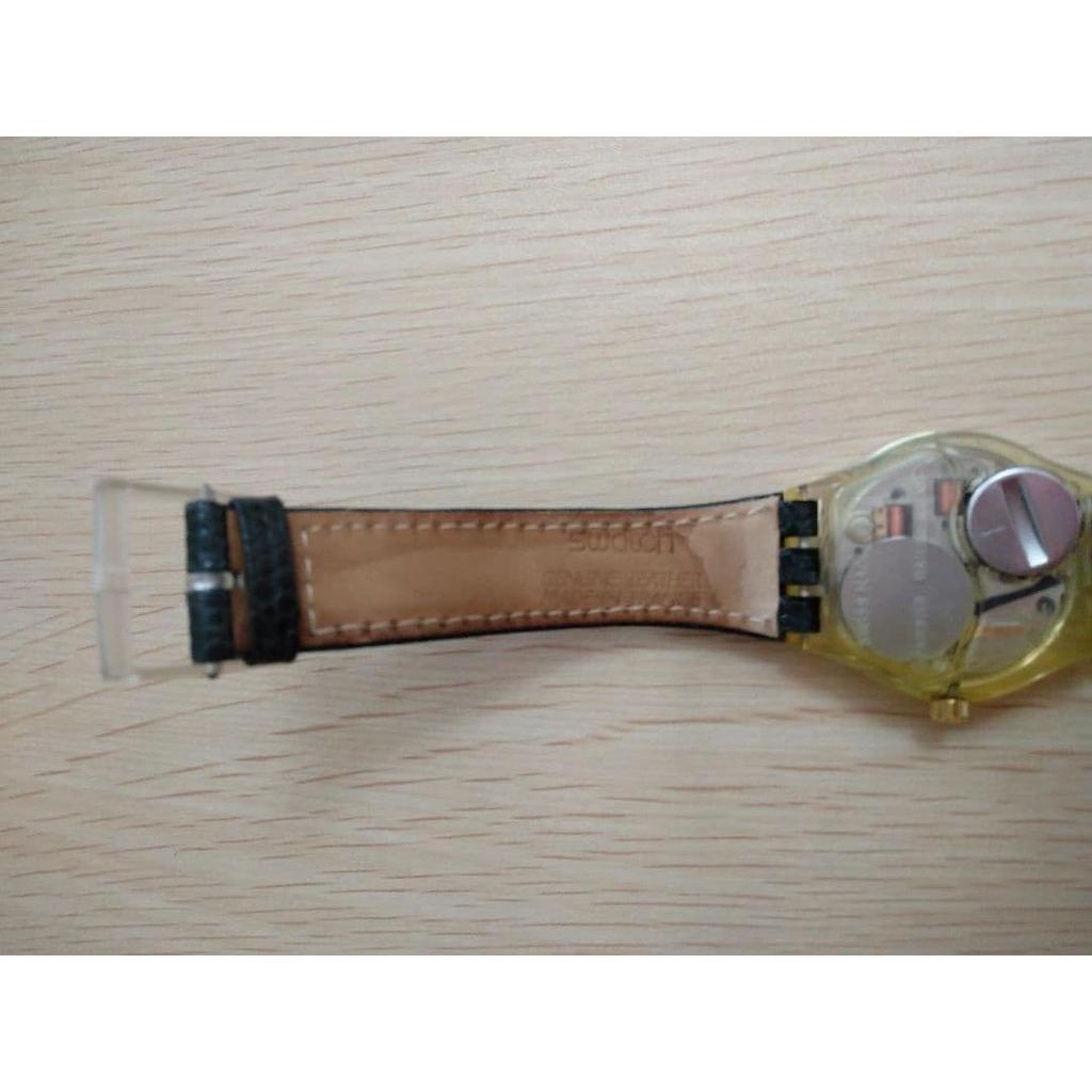 Used Swatch watch rainbow dial green genuine leather strap