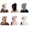 2in1 Winter Warm Ear Flap Scarf Hat Women Knit Hooded Balaclava Hat with Plush Liner Outdoor Activity Pullover Skull Hat