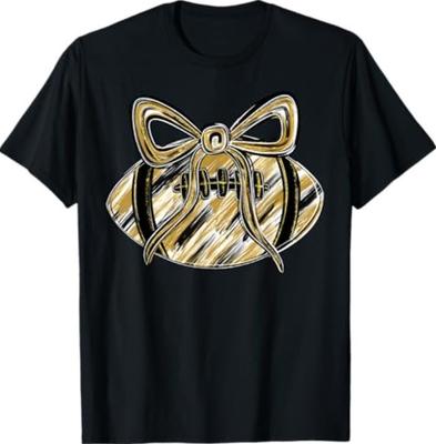T-shirt Unisexe Football Doré Noir Coquette Nœud Jour de Match Touchdown Saison
