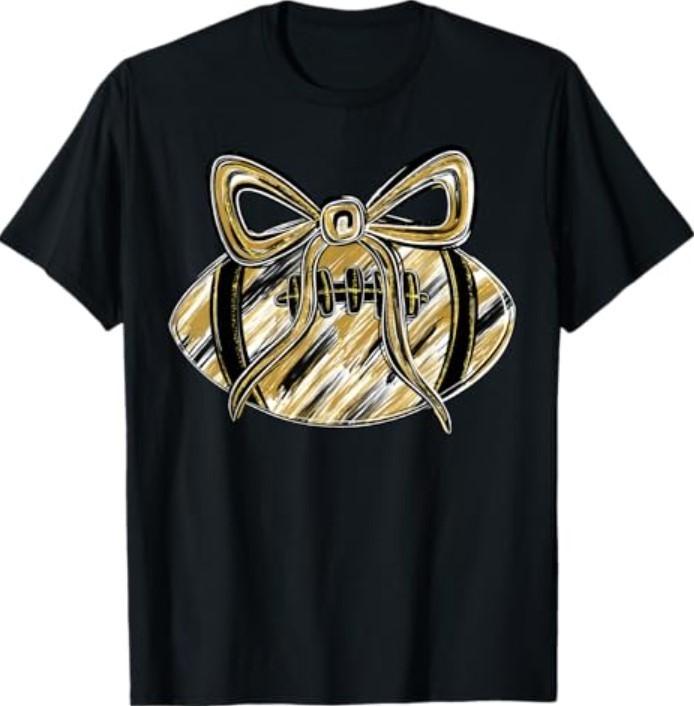 Gold Black Football Coquette Bow Game Day Touchdown Season T-Shirt Unisex T-Shirt XL