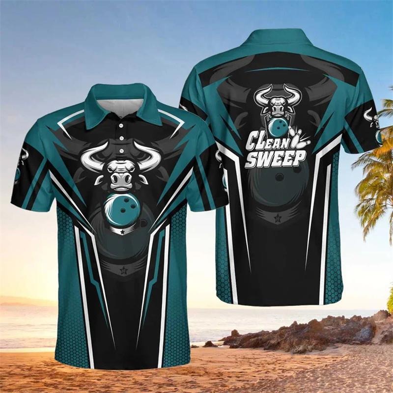 3D Print Bowling Ball Polo Shirts For Men Ninepins Player Pattern Short Sleeves Fashion Casual Sport Street Tops Oversized Tees