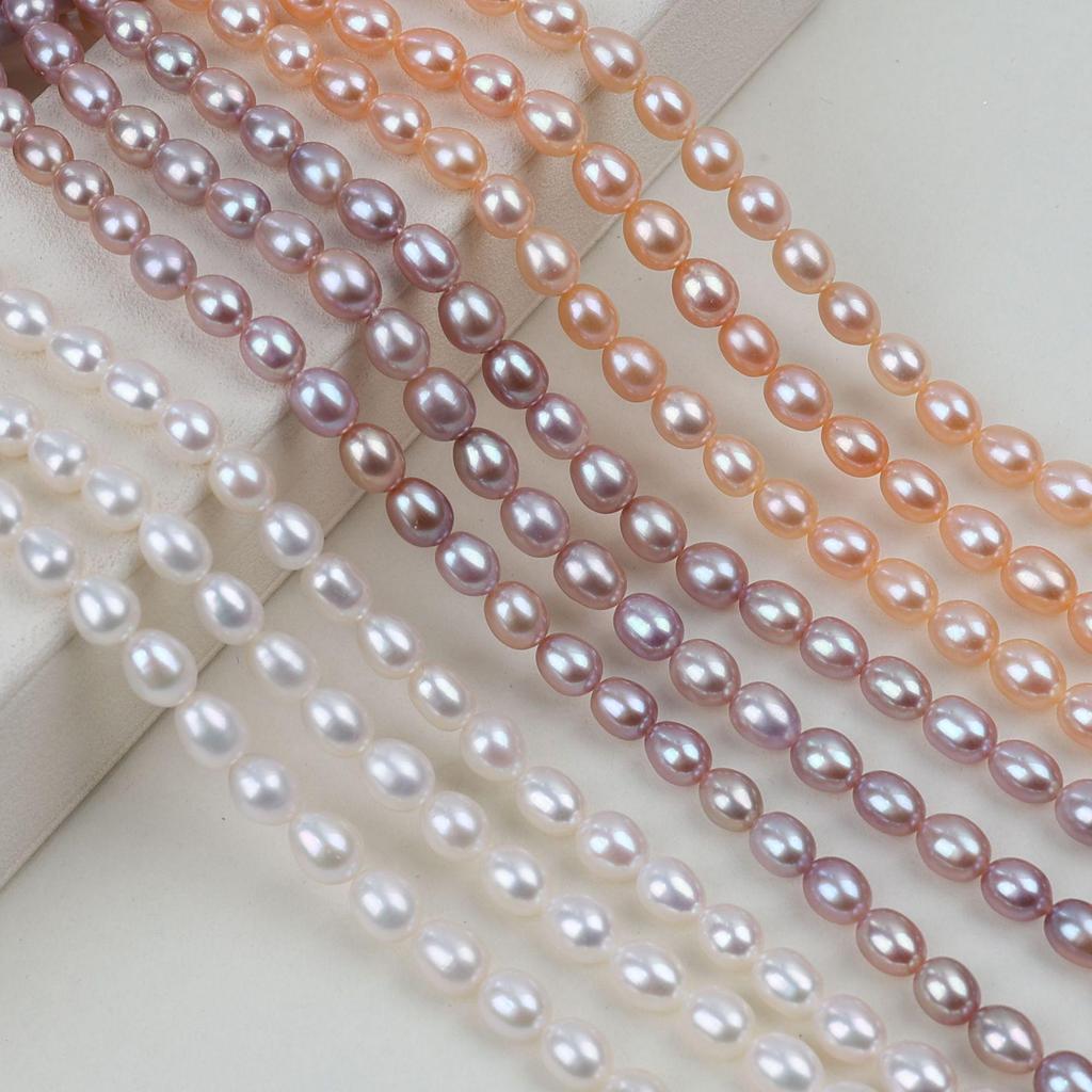 High-Quality 8-9mm Short Plump Rice Beads: Nearly Flawless Natural Freshwater Pearls for Mom Chain DIY Projects