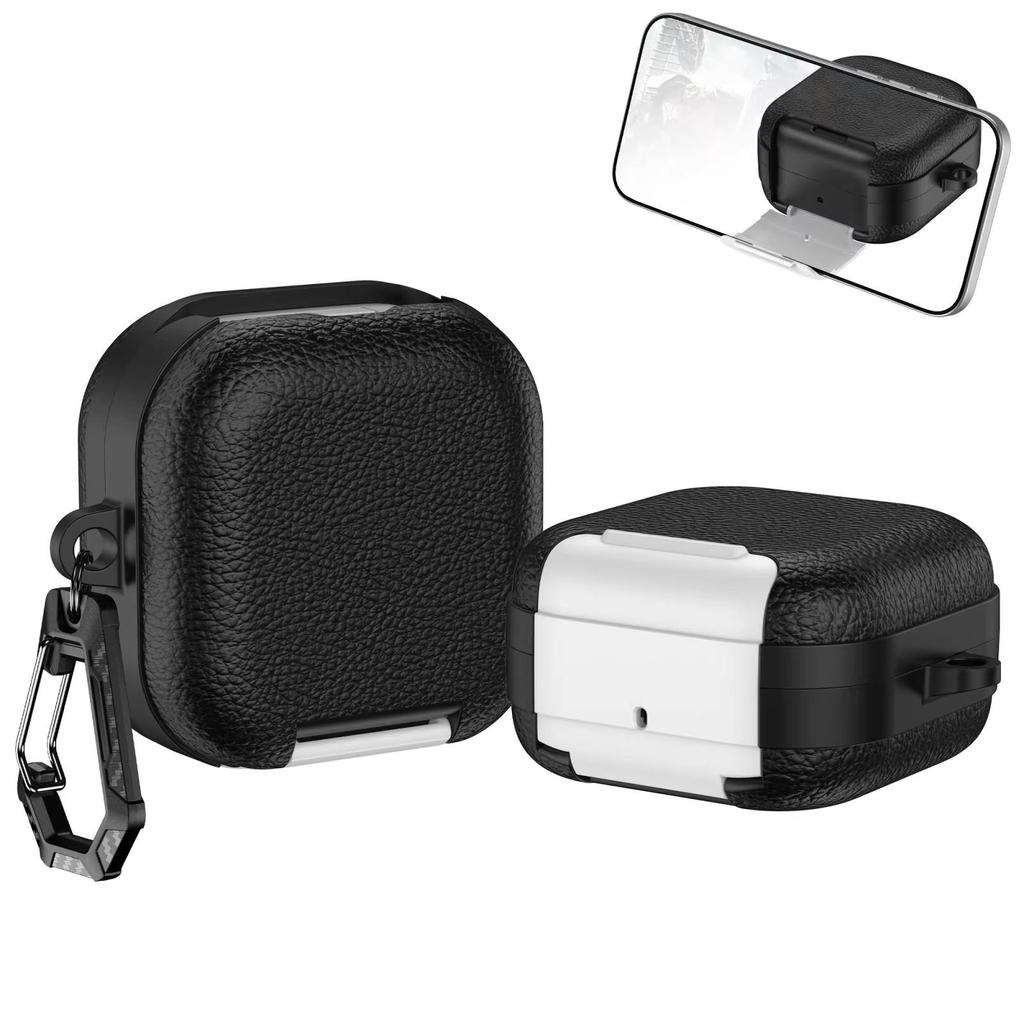 Business Leather Earphone Case With Phone Stand For Samsung Galaxy Buds 4 Pro Shockproof Full Cover Shell For Galaxy Buds 4