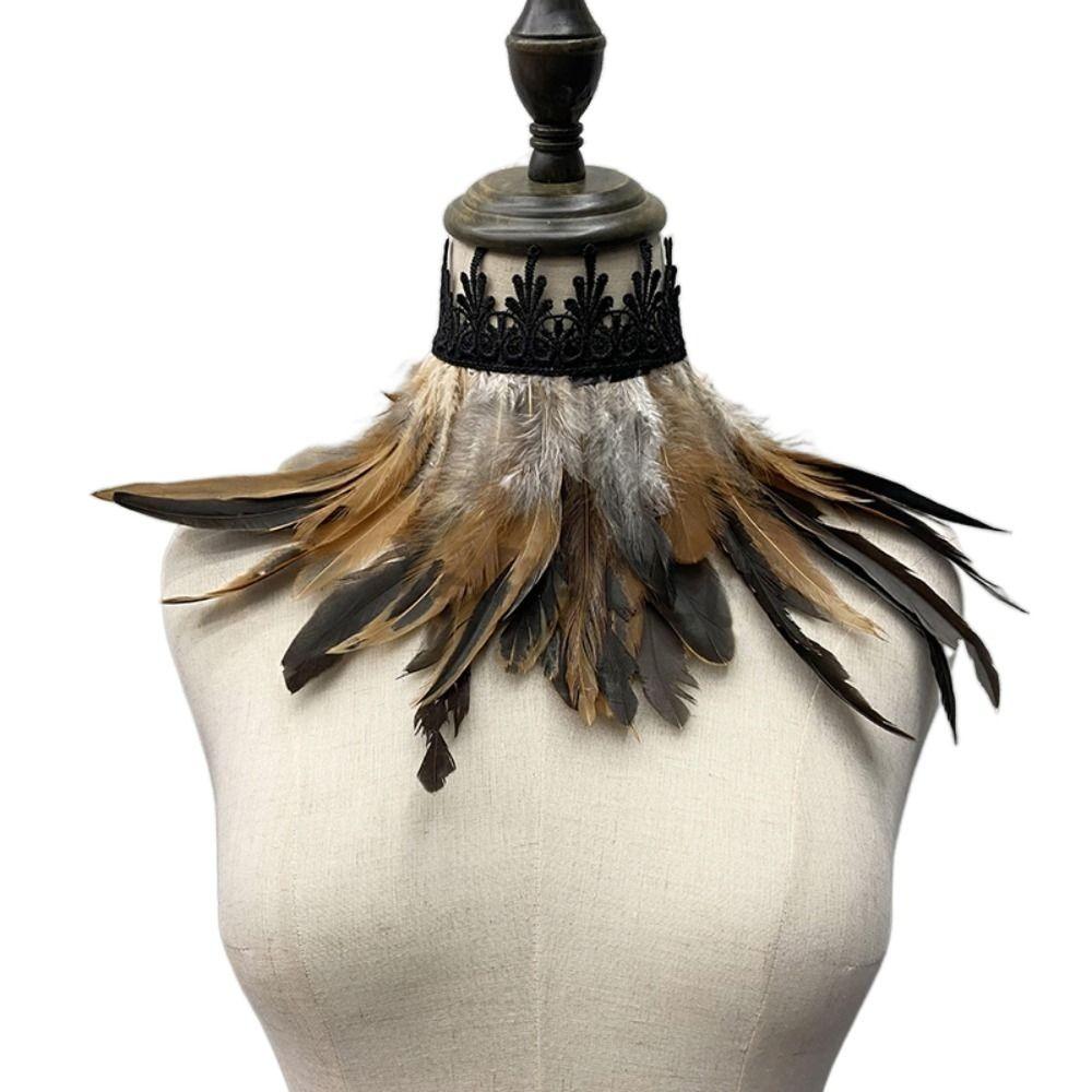 Natural Luxury Punk Cosplay Props Party Costume Necklace Feather Choker Neck Wrap Lace Collar
