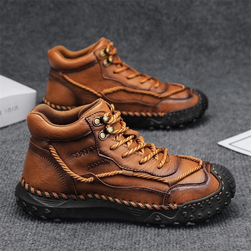 

Осень/зима Мужские ботинки ручной работы Удобные ботильоны для мужчин Повседневная обувь Мокасины Мужская обувь для инструментов 48 светло-коричневого