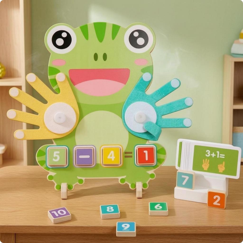 Frog Arithmetic Board HandShaped Counters Counting Printed Numbers Kids Learning Playset