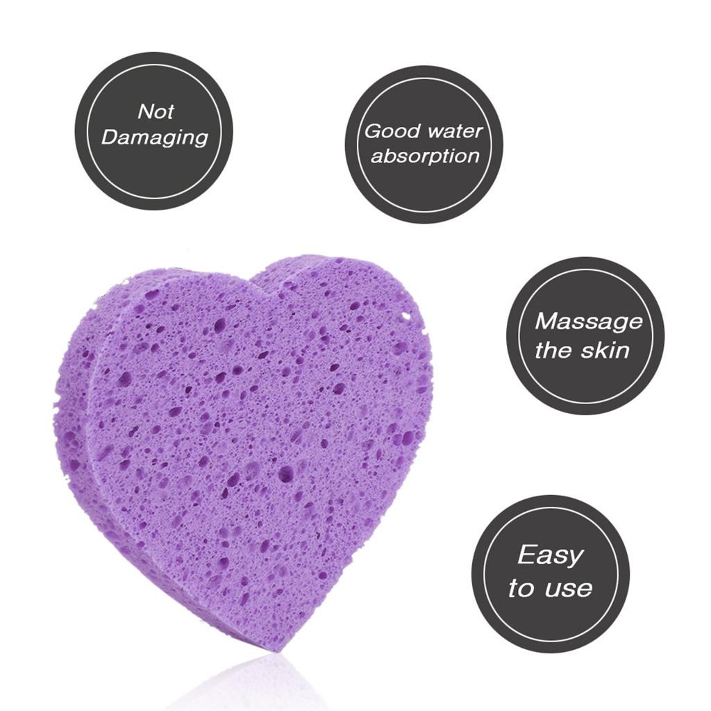 5pcs Heart Shaped Face Cleansing Sponge Washing Pad Makeup Removal Puff Purple
