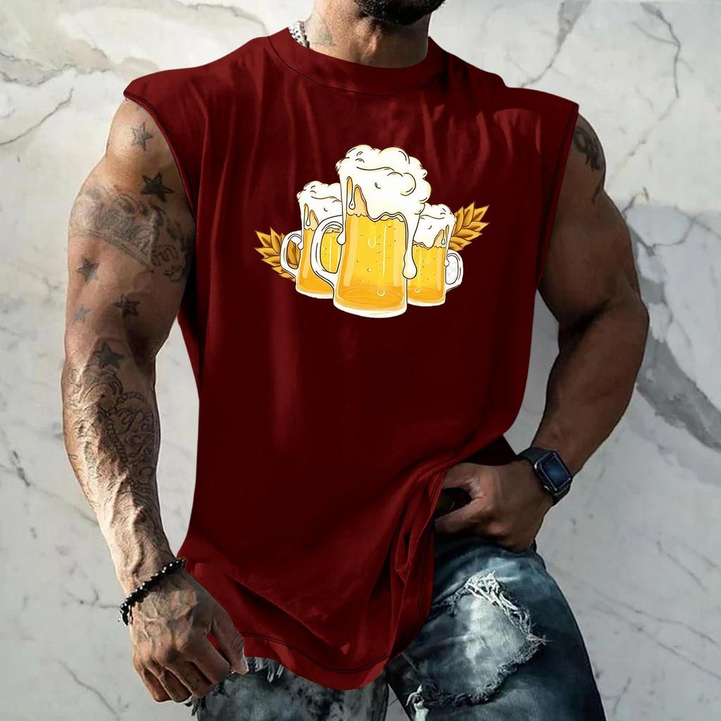 Men Sleeveless Tank Top Loose Fit Casual Streetwear Sport Vest with Textured Pattern Printed Design for Everyday Vacation Wear