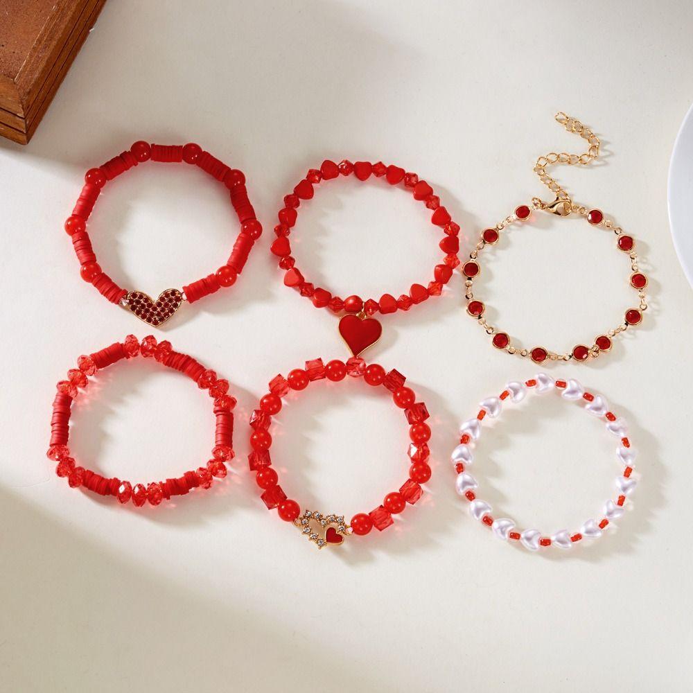 Handmade Design Soft Clay Beaded Bracelet Letters Heart Pendant Hand Chain  New Year Gift