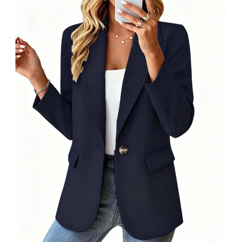 Damen Schlank Geschnitten Einfarbiger Revers-Ein-Knopf-Blazer 2026 Büro-Chic Lässige Jacke