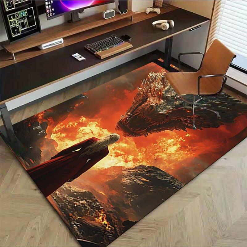 1pc Fire and Blood Office Carpet Chair Mats, Home Decor Mat Fantasy Theme Mat Durable Mat, Dragon Decor,Suitable for Fantasy Theme Lovers