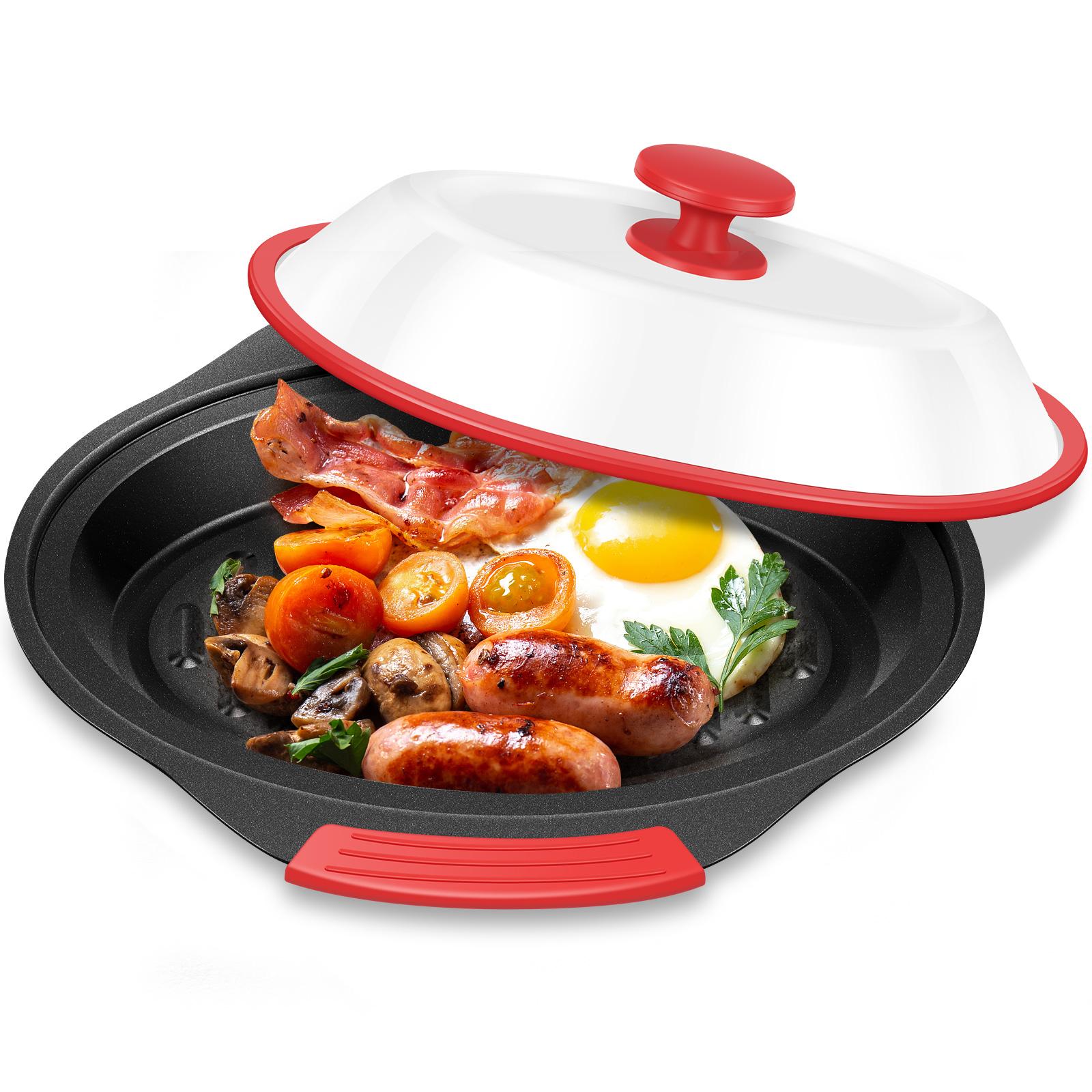 

Microwave Grill Pan Multi-purpose Microwave Grill Pan with Cover Frying Pans Non-stick Microwaves Bacon Cooker Trays for Kitchen червоний