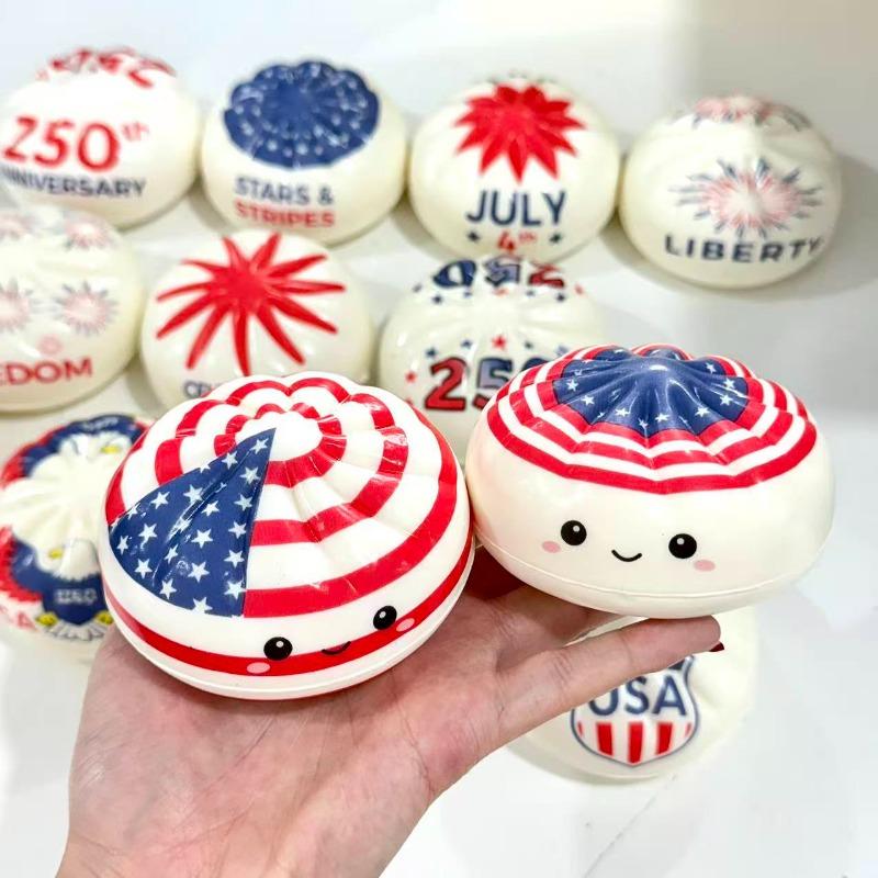250ste Verjaardag Limited Edition Squishy, Broodvormig met Amerikaans Thema, Langzame Terugslag TPR Sensorisch Stressverlichtend Speelgoed