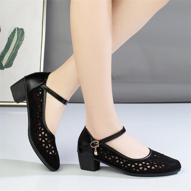 Sandals new soft-soled high-heeled sandals mesh sandals non-slip hole shoes hollow breathable single shoes