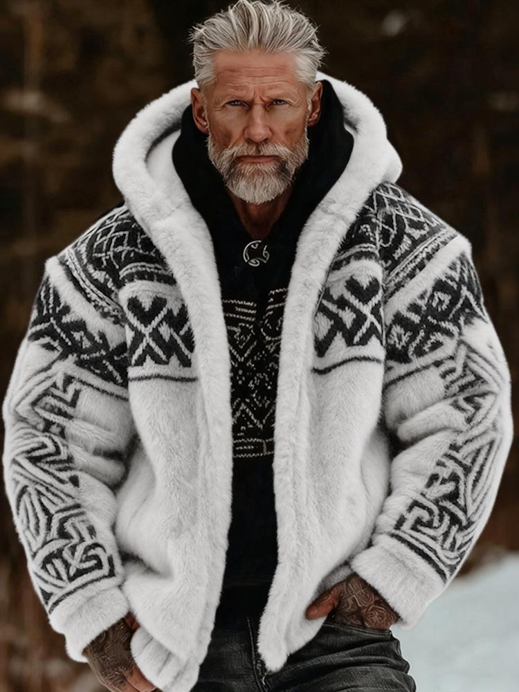 Men's 3D Print Flannel Hooded Zipper Cardigan: Winter Warm Fashion Sweatshirt