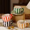 360 Ml Ceramic Coffee Mug with Saucers Handmade Stripes Mugs for Girl Women Tea Milk Cup with Handle Latte Cocoa Office Home