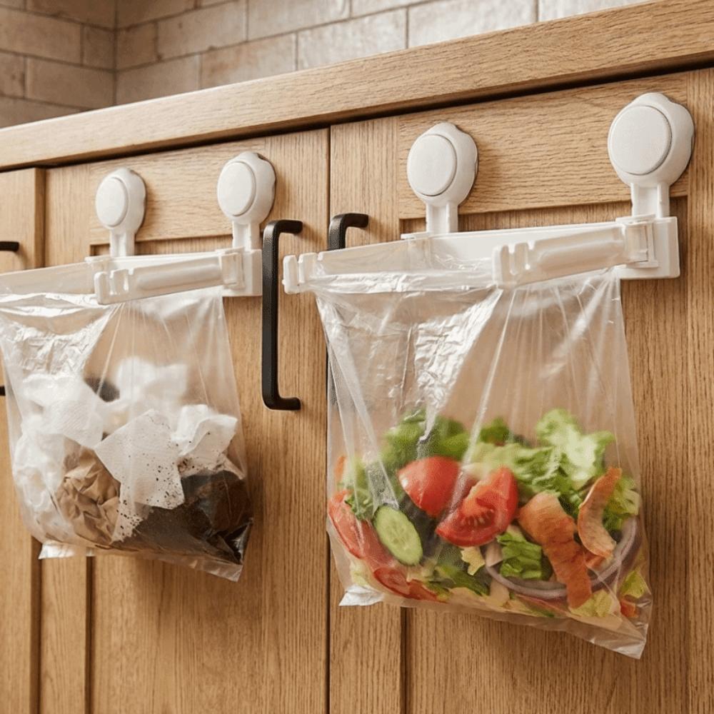 Space Saving Folding Trash Bag Holder Wall Mounted Plastic Bag Hanger  Bathroom Storage