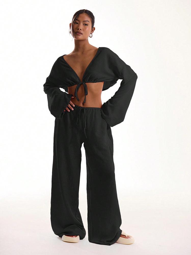 **2025 Summer Women's Solid Color Casual Loose Pants – European and American Style**