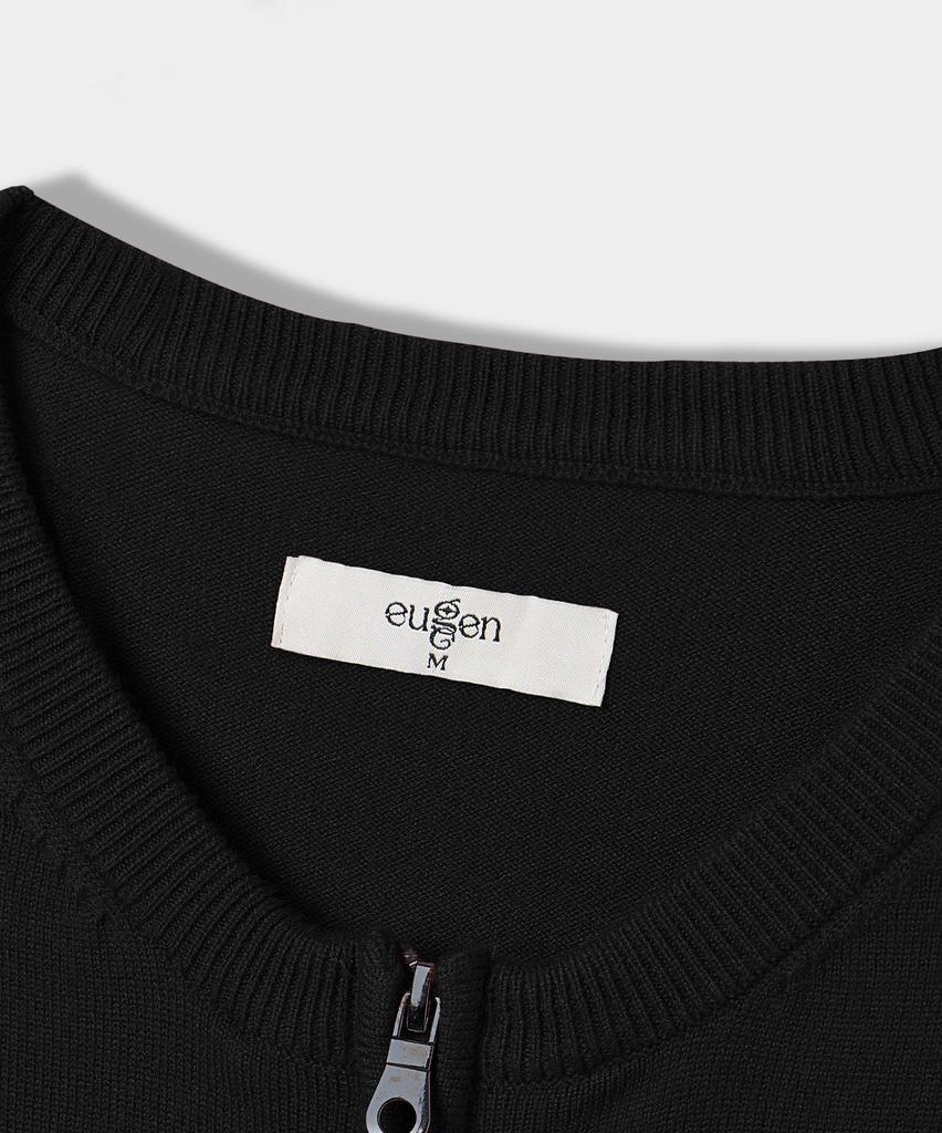 Yujen Minimal Round Neck Two-Way Knit Zip-Up_Black