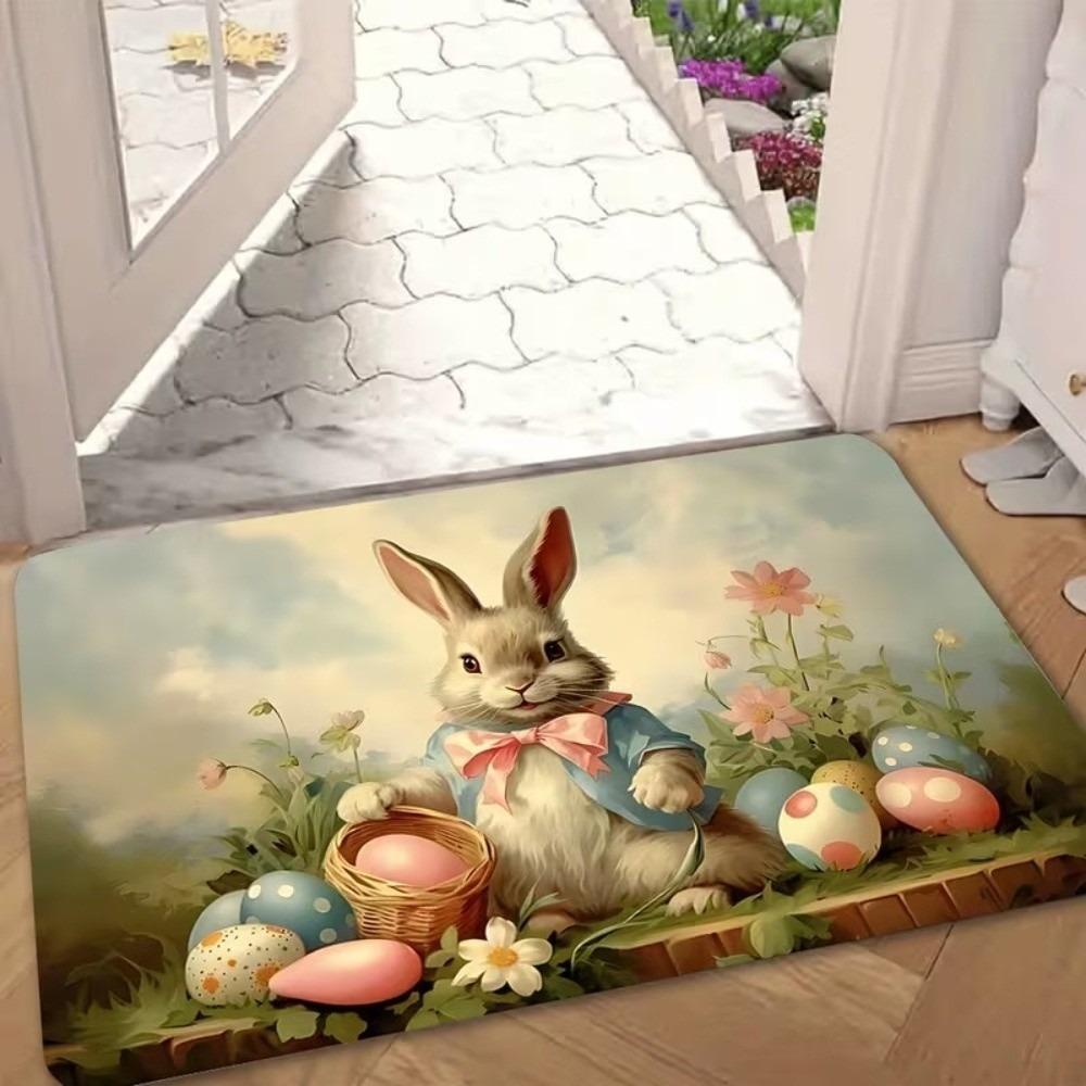 Stain-resistant Cartoon Easter Bunny Door Mat Egg Flower Soft Rabbit Floor Mat Quick Dry Convenient Anti Slip Mat Wet Areas