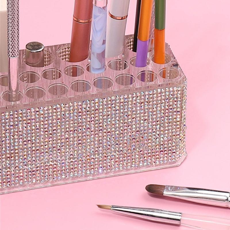 Multipurpose 26 Slot Makeup Brush Stand Rhinestones Acrylic Pen Organiser Cosmetic Brush Stand Vanity Organiser Rack