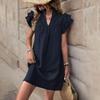 Stacked sleeve skirt summer new European and American texture stand-up collar dress