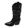 Autumn new western boots pointed middle boots large size thick heel pleated knight boots women