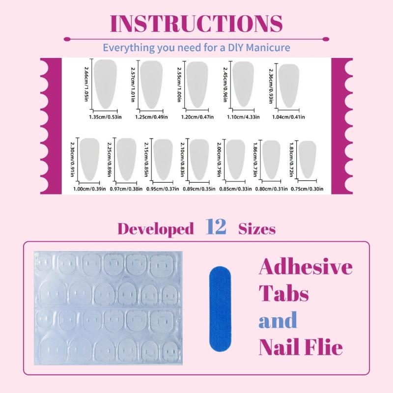 Almond Press on Nail Glossy Fake Nail Stick on Nail in 12 Sizes,24 Pcs French Nail Tips for DIY Nail Art Decorations