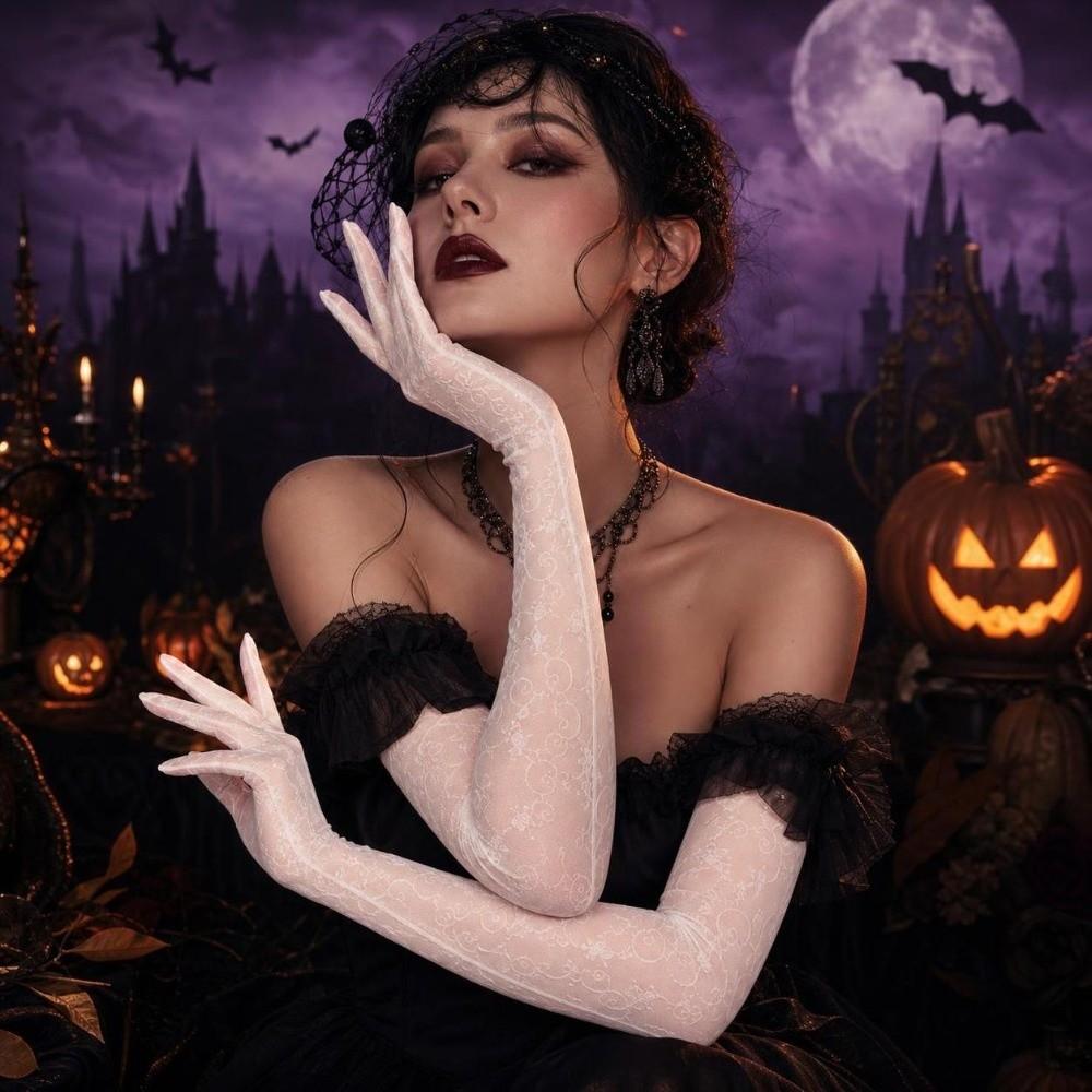 Ultra Thin Sheer Long Gloves Floral Printing Dance Gloves Shiny Oil Shiny Gloves Dance Performance