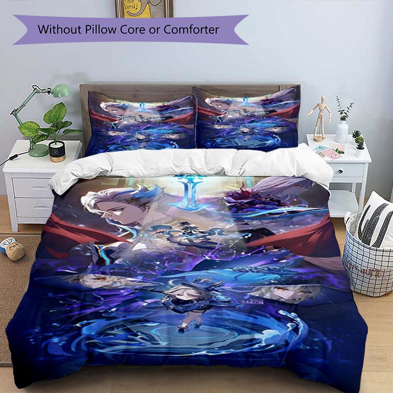 Set copripiumino 3 pezzi (1*Copripiumino + 2*Federe, Senza Nucleo), Set Biancheria da Letto con Stampa Genshin Impact, Decorazione per Camera da Letto, Stagione Unica, Regalo di Compleanno