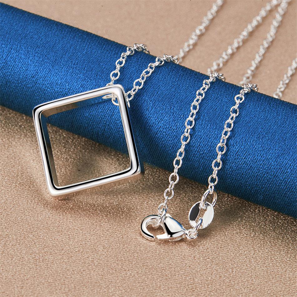 925 sterling silver 16-30 inch exquisite square pendant necklace for women's fashion wedding jewelry party gifts