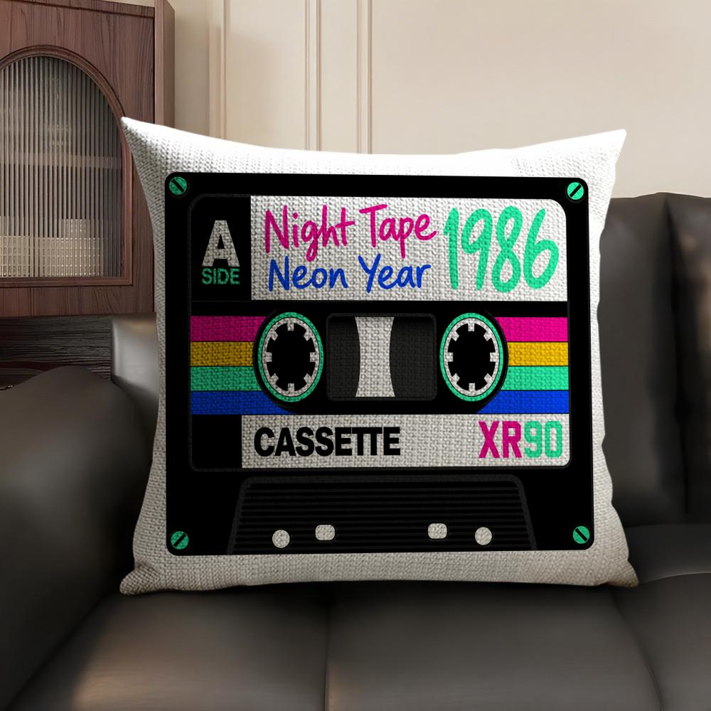 Vintage Kassettentape Kissenbezug Atmungsaktives Leinen Bio-Stoff Beidseitiger Druck Sofakissenbezug Heimdekoration