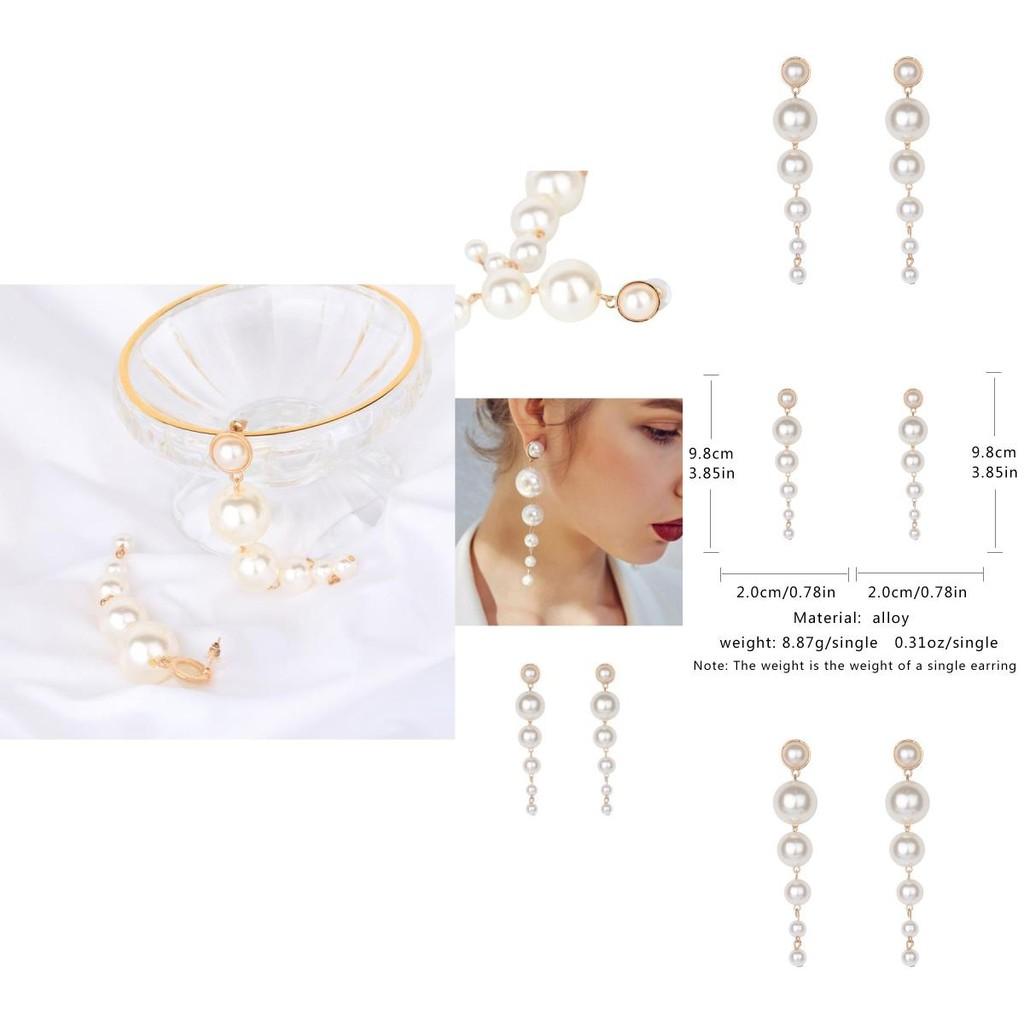 Stylish Gradient Pearl Earrings For Women Chic Long Statement Jewelry