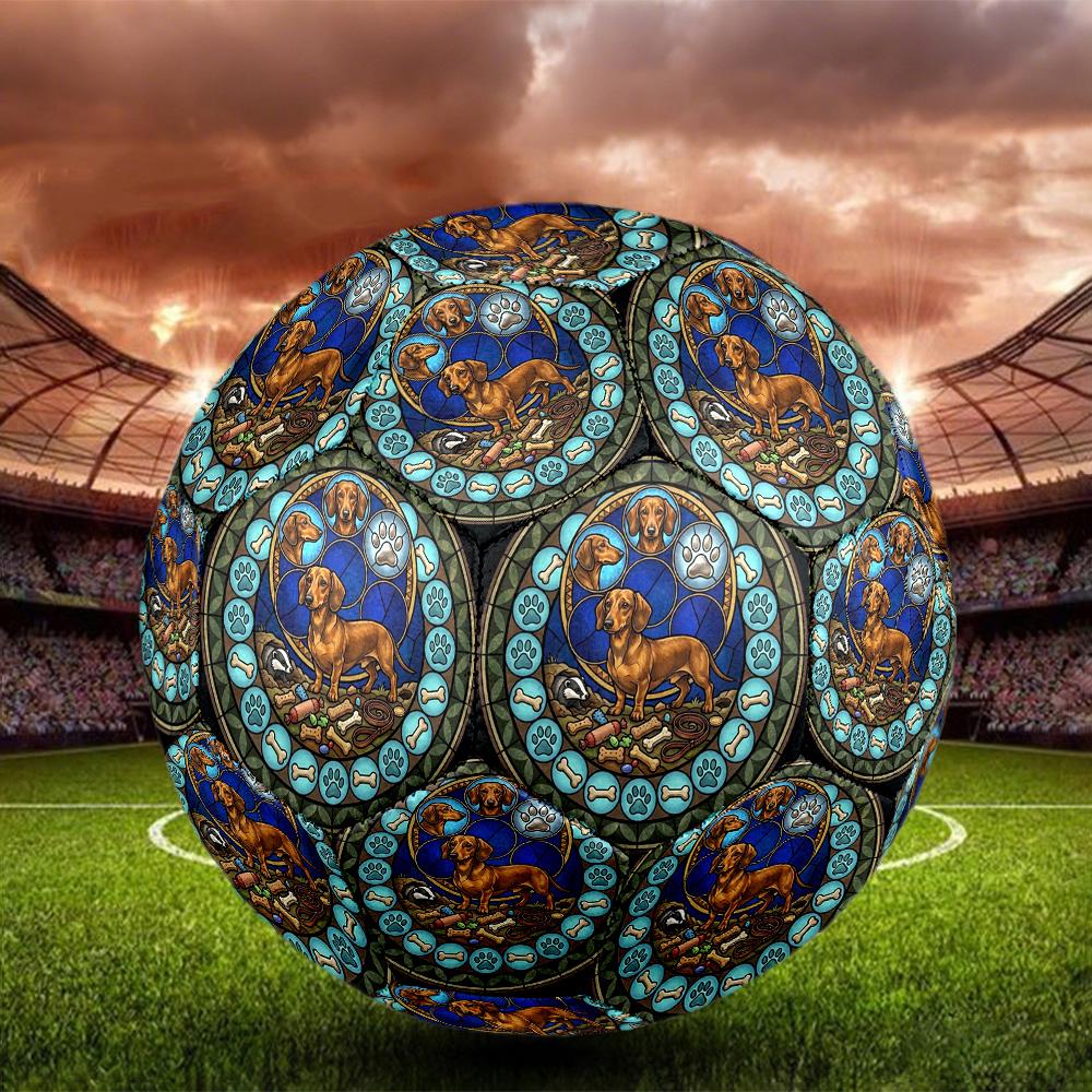 Dachshund Glass Art Round Football Size 5 Adult Ball Suitable for Training Matches and Outdoor Team.