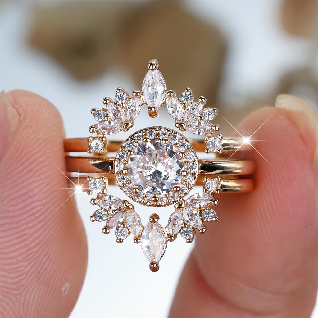 Star Ring Double Layer Water Drop Crushed Diamond Ring for Women Palace-style Retro Ring Set with Dazzling Sparkle, Exuding a Luxurious and Elegant