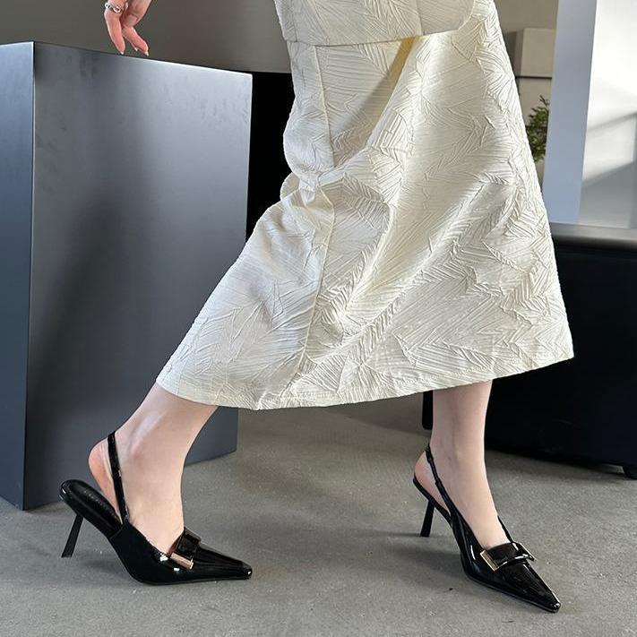High-heeled sandals women's spring and summer thin heels sexy temperament socialite patent leather versatile back empty wear bag head shoes