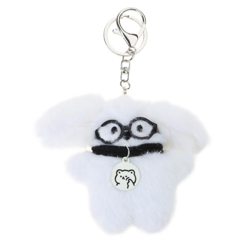 Lovely Fluff Stuffed Keychain Handmade Plush Dog Keyring Soft Cartoon Animal Backpack Pendant Versatile Bag  Accessory